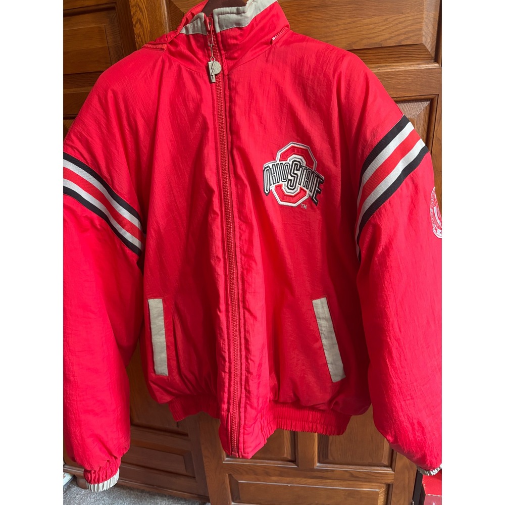 Vintage Pro Player Ohio State Buckeyes Puffer Jacket Red XL NCAA 90s Bomber